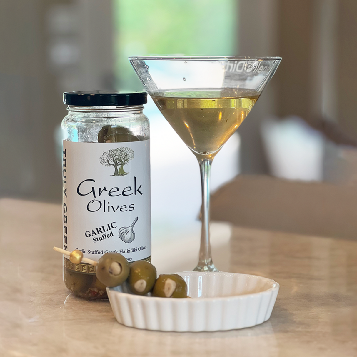 Green Olives Stuffed With Garlic Goes Well With Martini