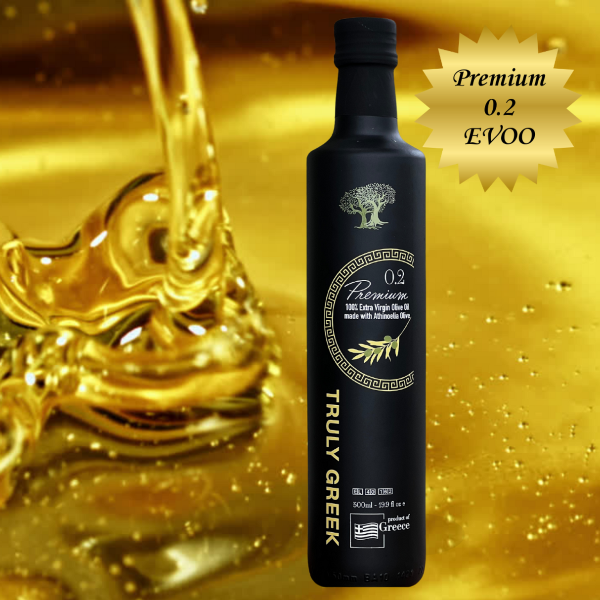 Premium Greek extra virgin olive oil bottle – cold pressed Athenolia olives 0.2% acidity