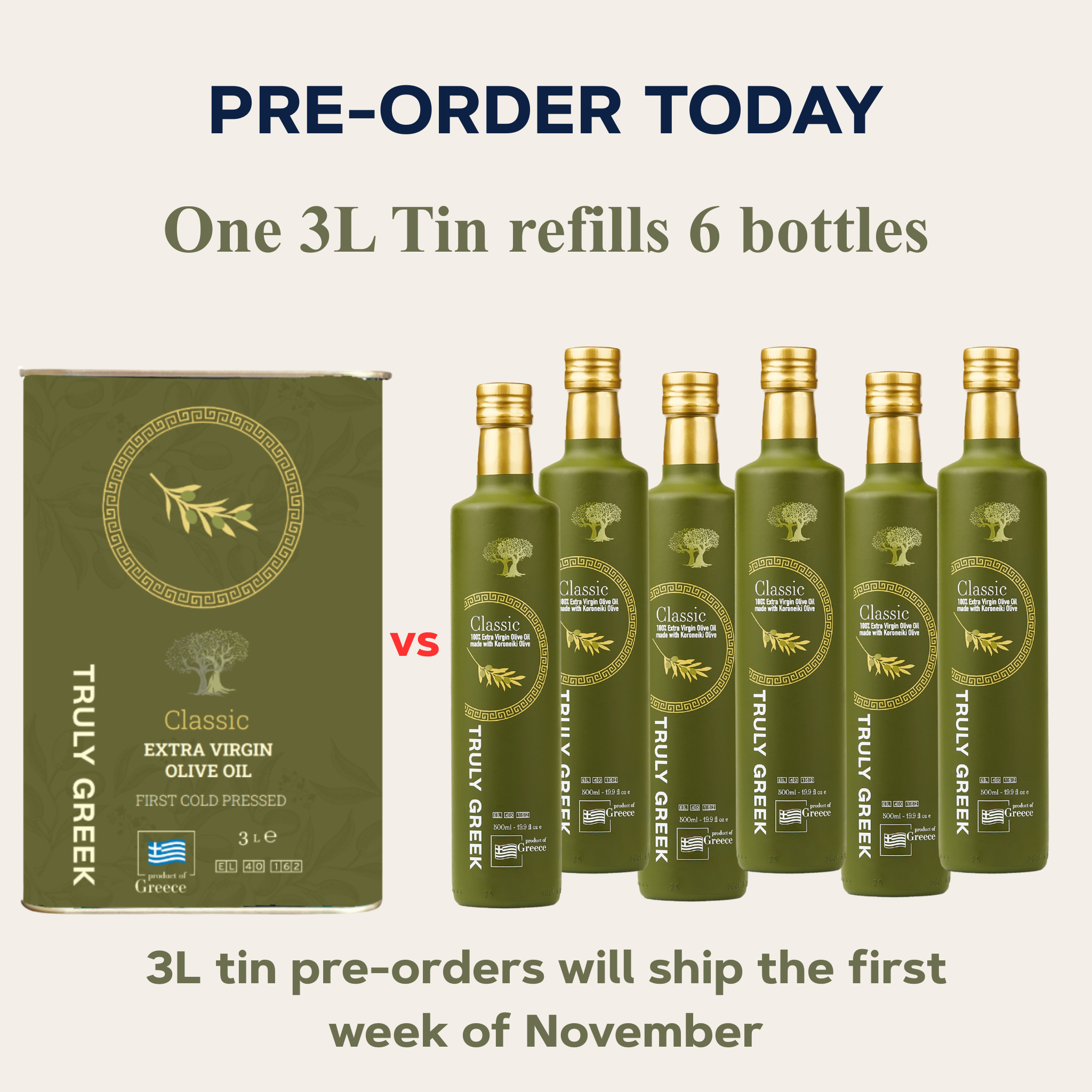 PRE-ORDER - TRULY GREEK 3L Tin Classic EVOO *SHIPS FIRST WEEK OF NOVEMBER*