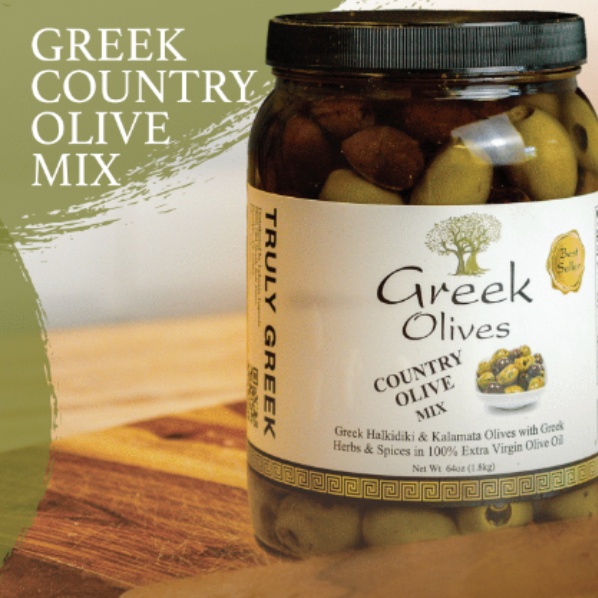 Greek Country Olive Mix – Halkidiki & Kalamata Olive Mix (1/2 Gallon)